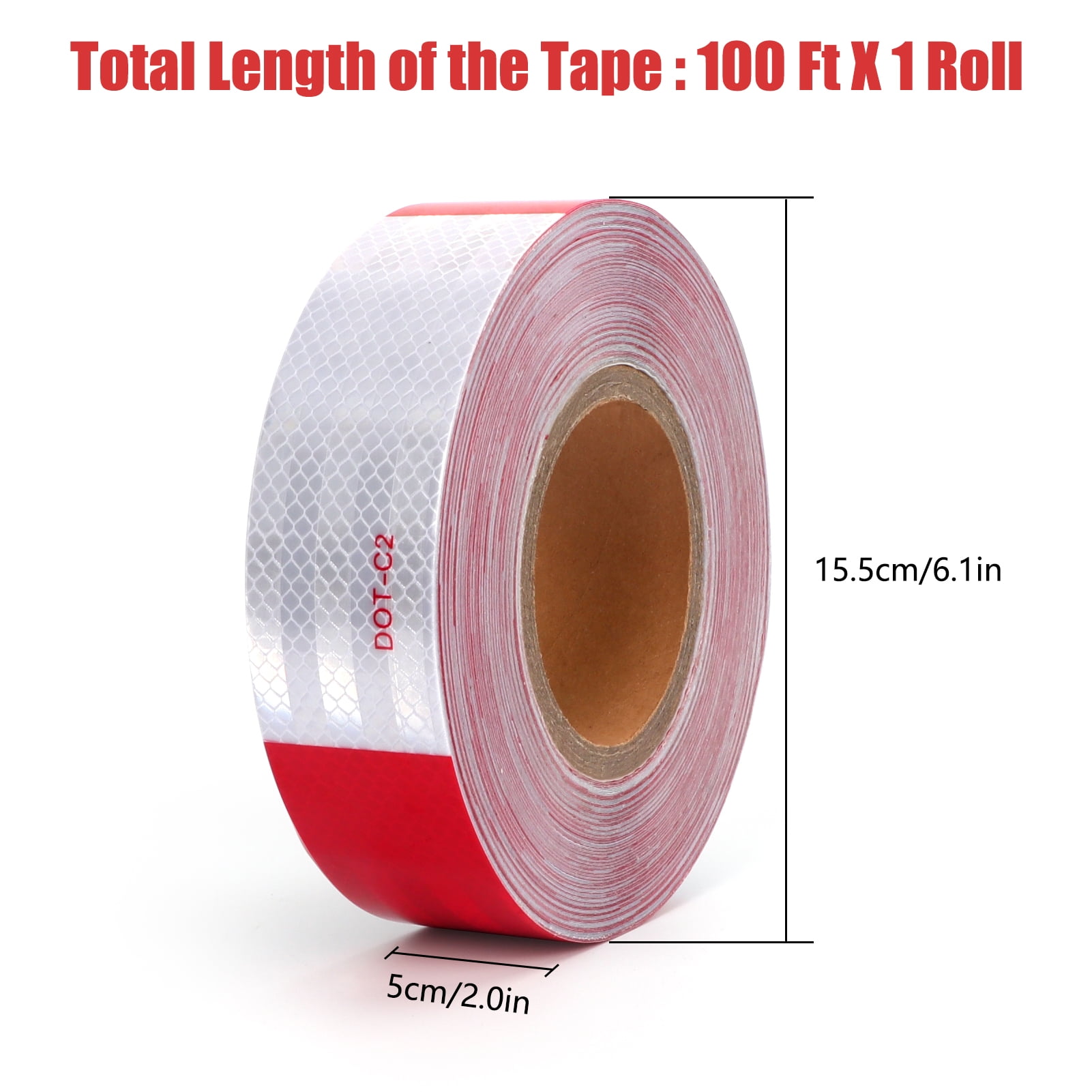 WAENLIR 2 inch x 160Feet Reflective Safety Tape DOT-C2 Waterproof Red and White Adhesive Conspicuity Tape for Trailer, Outdoor, Cars, Trucks