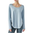 thumbnail image 2 of Pincandy Workout Tops for Women Flowy Hem Round Neck Long Sleeve Yoga Sports Shirts Casual Soild Pullover Loose Basic Tees Tops, 2 of 6