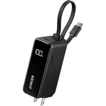 Anker Power Bank USB C Charger Block, 3-in-1 5,000mAh Portable Charger with Built-in USB-C Cable and Foldable AC Plug, 30W Max Compact Battery Pack, for iPhone 15 Series, Galaxy, MacBook, and More