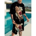 thumbnail image 3 of Conjunto de camiseta y pantalones cortos de manga corta con estampado 3D de oración y huella de mano para hombre, estilo informal de verano para exteriores, 3 of 4