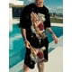 thumbnail image 3 of Conjunto de camiseta y pantalones cortos de manga corta con estampado 3D de oración y huella de mano para hombre, estilo informal de verano para exteriores, 3 of 4