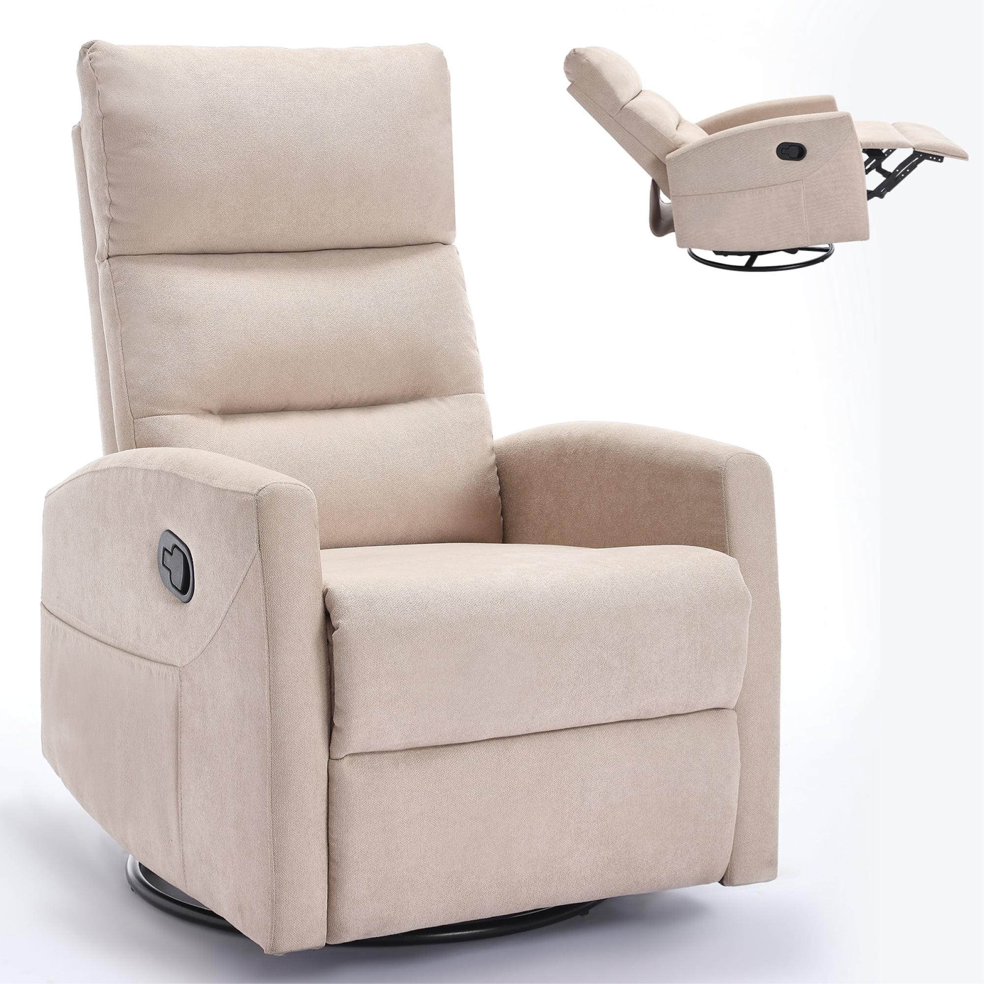 Manual Recliner Chair for Living Room,Swivel Recliner Chair with Footrest,Beige