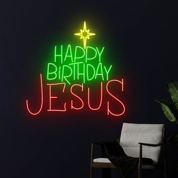 Handmadetneonsign Happy Birthday Jesus Neon Sign, Happy Birthday Jesus Led Sign, Merry Christmas