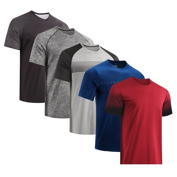 BUYJYA 5 Piece Men's Athletic T Shirts Running Gym Workout Short Sleeve