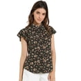 thumbnail image 1 of Blusa Casual De Manga Con Volantes Florales Con Botones Y Cuello En Punta Para Mujer Negro L, 1 of 6