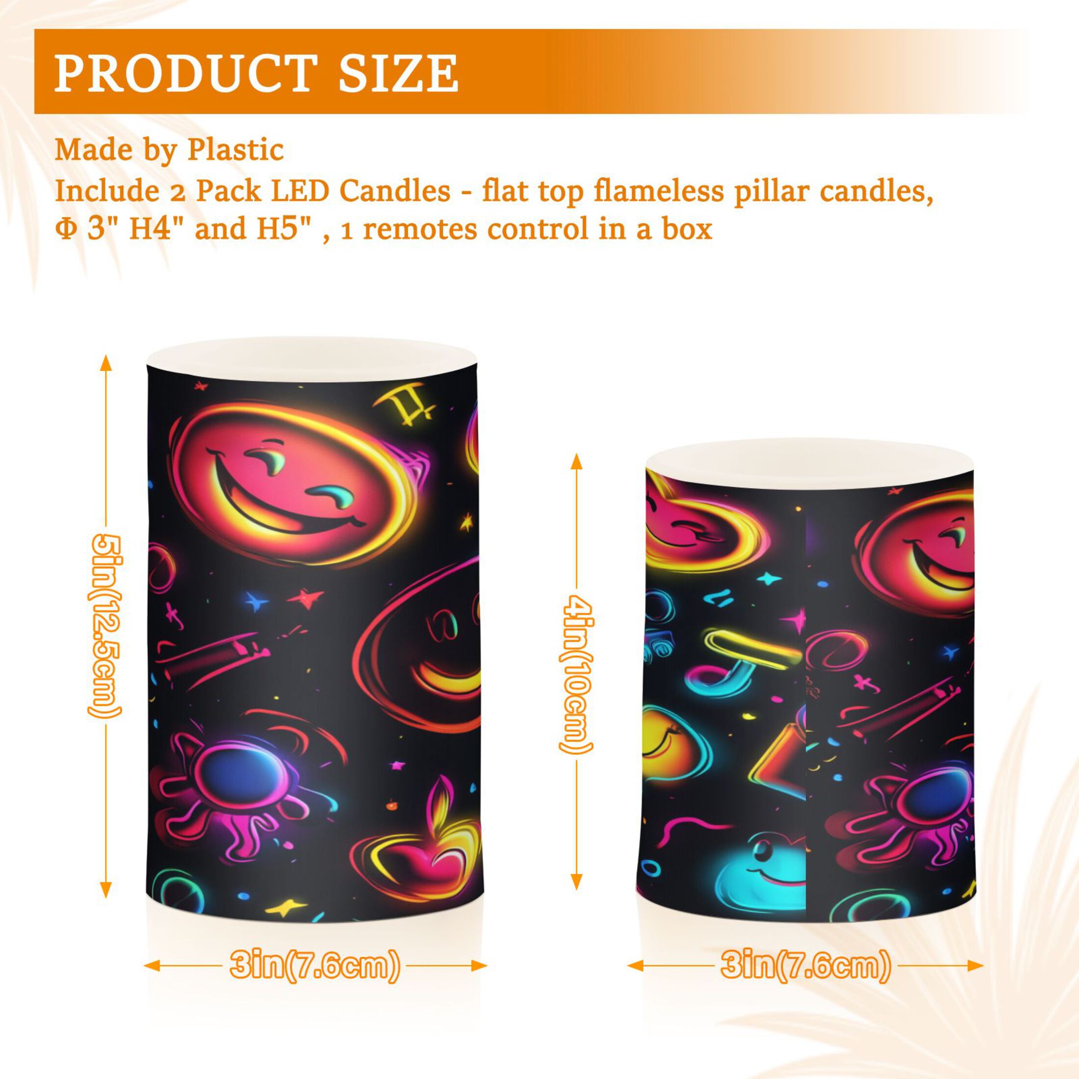2 PCS Flameless Candles with Remote Timer LED Battery Operated Flickering Candle Light for Wedding Table Home Decoration Gifts Cute Smiling Faces