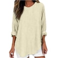 thumbnail image 2 of Free Shipping Womens Long Sleeve Tops Striped Color Block Casual Round Neck Shirts Loose Tees Fall Beach Vacation Tunics, 2 of 6