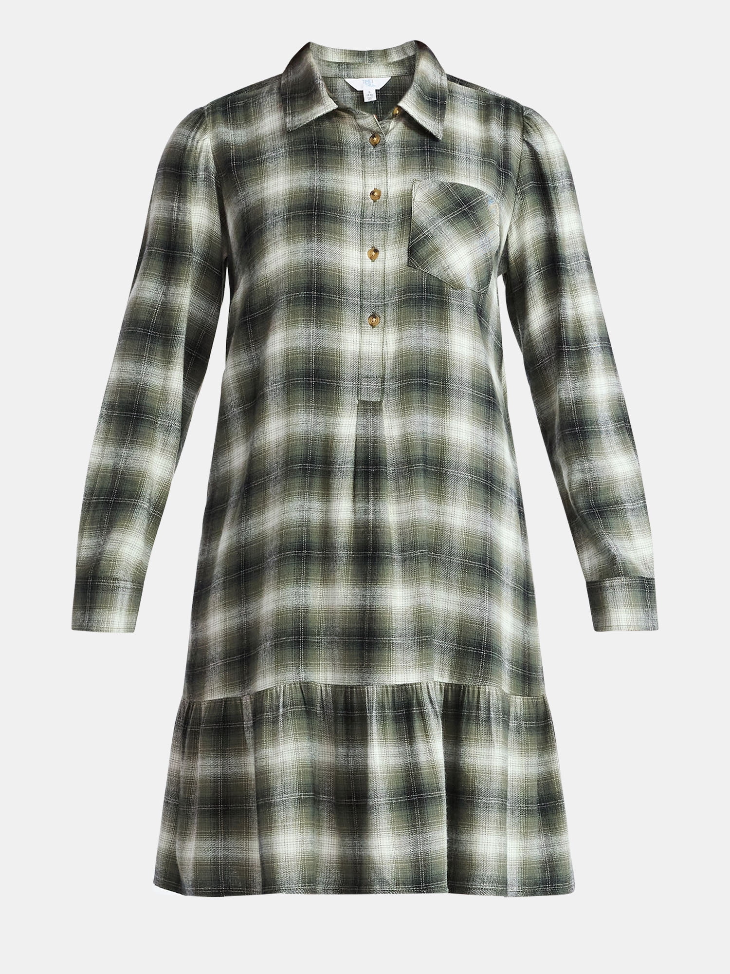 Time and Tru Women's Plaid Mini Dress with Long Sleeves, Sizes XS-XXXL
