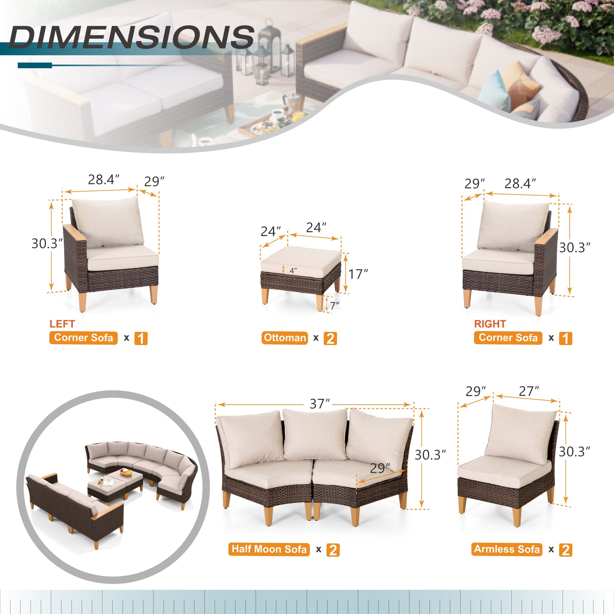 Sophia & William 10 Piece Outdoor Wicker Patio Conversation Sofa Set Outdoor Sectionals