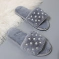 thumbnail image 5 of Xfvqtps Fuzzy Slippers for Women House Bedroom Shoes Pearl Open Toe Slide Comfy Fall Winte Slipper Gray, 5 of 6