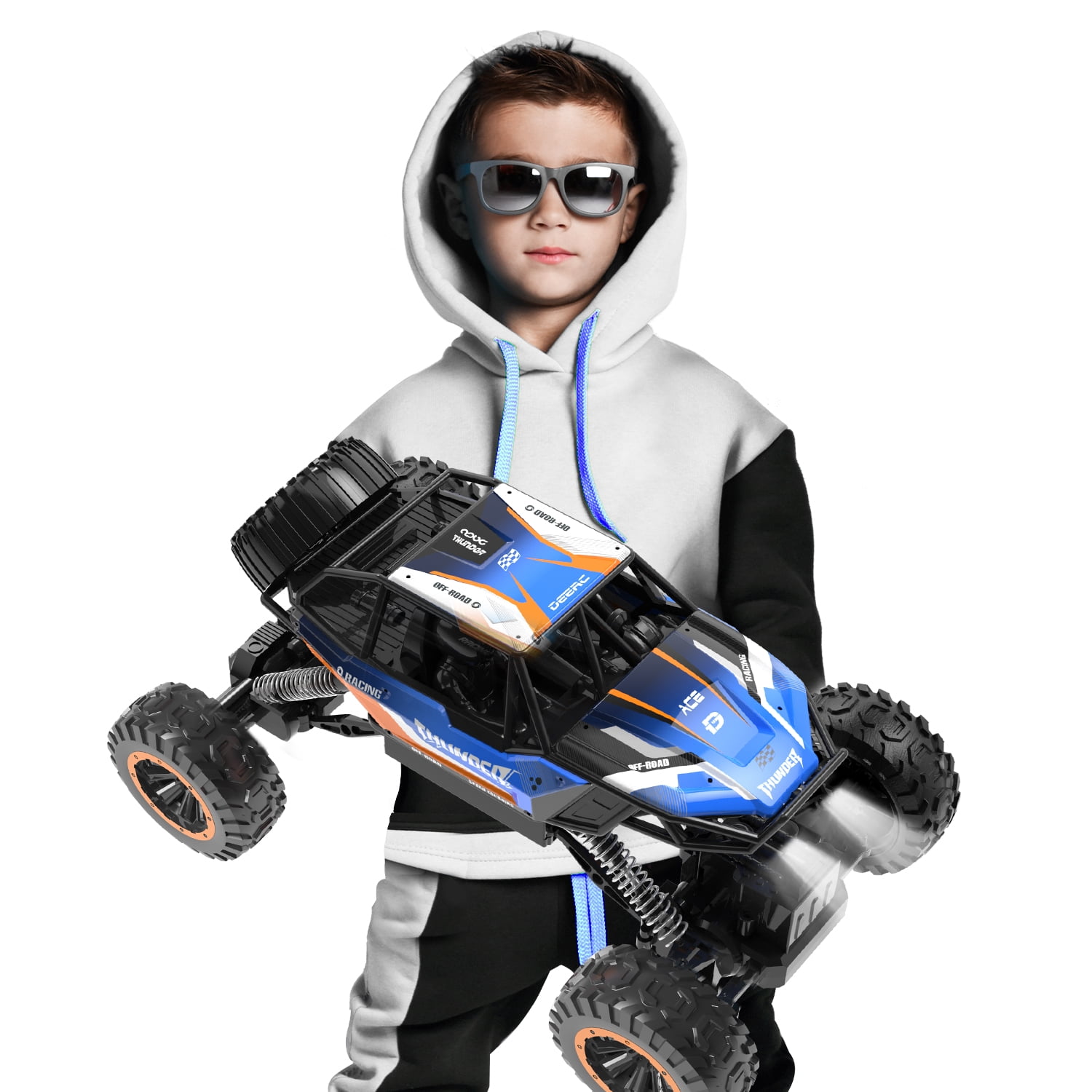 JoyStone 1:12 RC Cars 4WD Off-Road 2.4Ghz RC Monster Truck with Metal Shell and Light, Remote Control Car Crawler for Adult and Kid, 2 Batteries, Dark Blue
