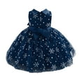 thumbnail image 2 of MSemis Infant Baby Girl Snowflake Christmas Princess Dress Xmas Party Formal Dresses Pageant Bowknot Dark Blue 100, 2 of 7
