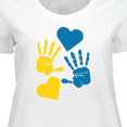 thumbnail image 4 of Inktastic Down Syndrome Awareness with Handprints and Hearts Blue and Yellow Women's Plus Size T-Shirt, 4 of 5
