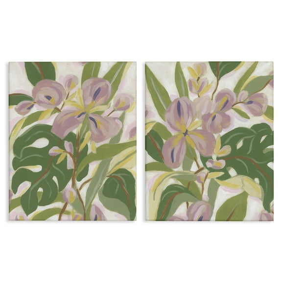 Stupell Industries Tropical Irises Abstraction Plants & Flowers Painting Wrapped Canvas Art Print Wall Art, 16 x 20, Set of 2