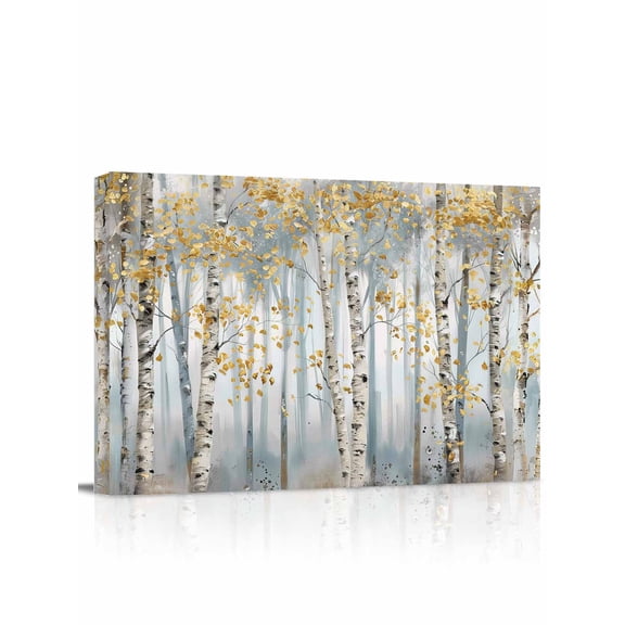 Yellow Grey Forest Wall Art for Living Room,Canvas Picture Wall Decor for Bathroom Bedroom,Grey Modern Art Oil Painting Painting Artwork for Office Kitchen Hallway Dining Room Home Decor 16"x20"