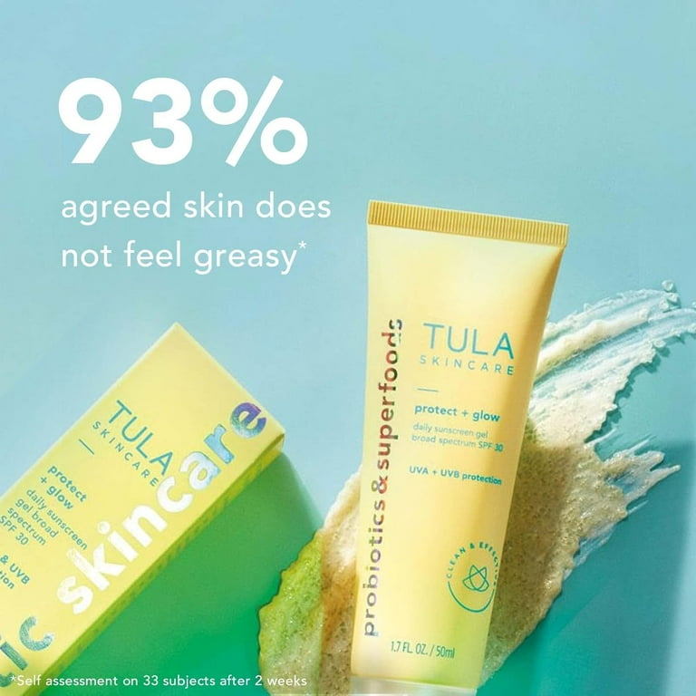 TULA Daily SPF 30 Sunscreen Gel Broad Spectrum Non Greasy Reef Safe with Blue Light Pollution Protection