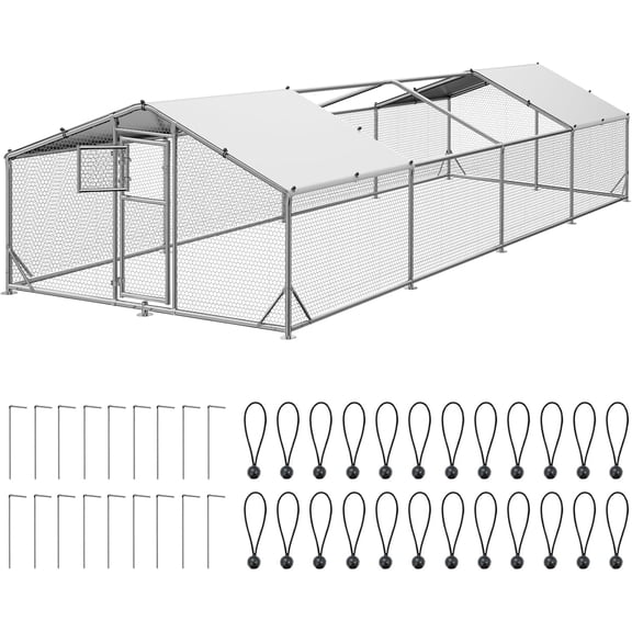 WUKHG Large Walk-in Chicken Coop - Metal Enclose Chicken Coops with Roof, Outdoor Cage Dog Kennel, Predator Protection for Backyard Animals, 9.8x26.2x6.4ft