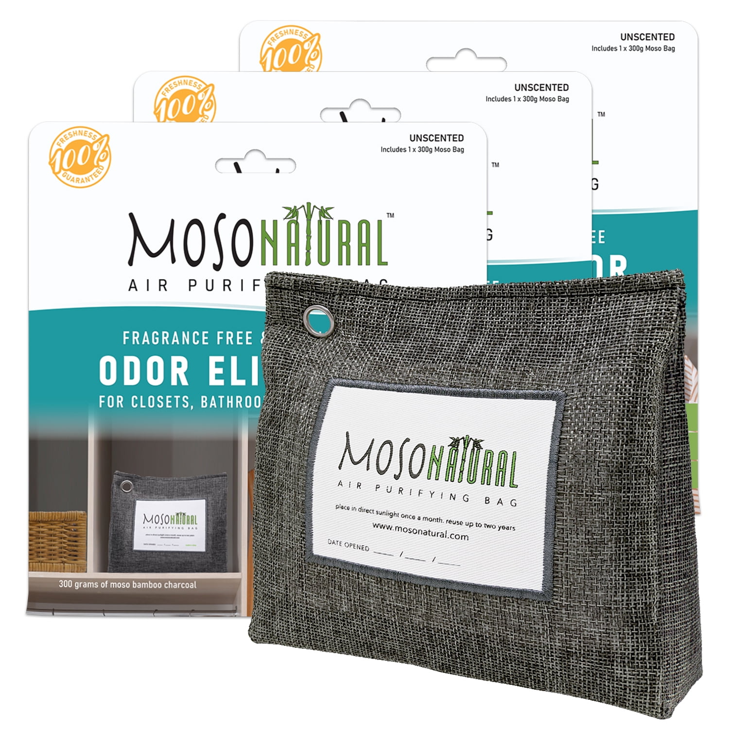 Moso Natural Air Purifying Bag 300g (3 Pack). A Scent Free Odor