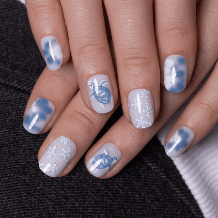 CurvLife Turtle Dream Press-On Nails - 30PCS, Oval, Easy Apply, Non-Toxic & Reusable