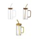 thumbnail image 1 of Taza cuadrada,Vaso de vidrio cuadrado 400ml Vasos de vidrio para beber,Vaso con Tapas y Mango para Pajitas,Botella de vidrio para beber Vasos transparentes,Taza de té transparente Estilo B, 1 of 9
