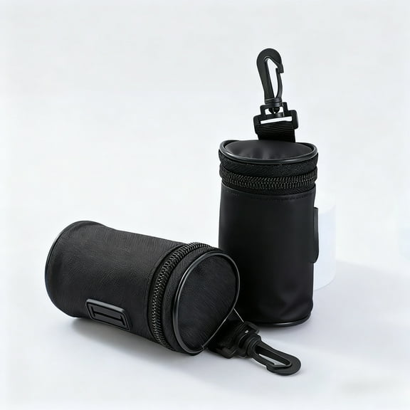 Dog Waste Bag Dispenser with Carabiner Clip, Black, Paw Print