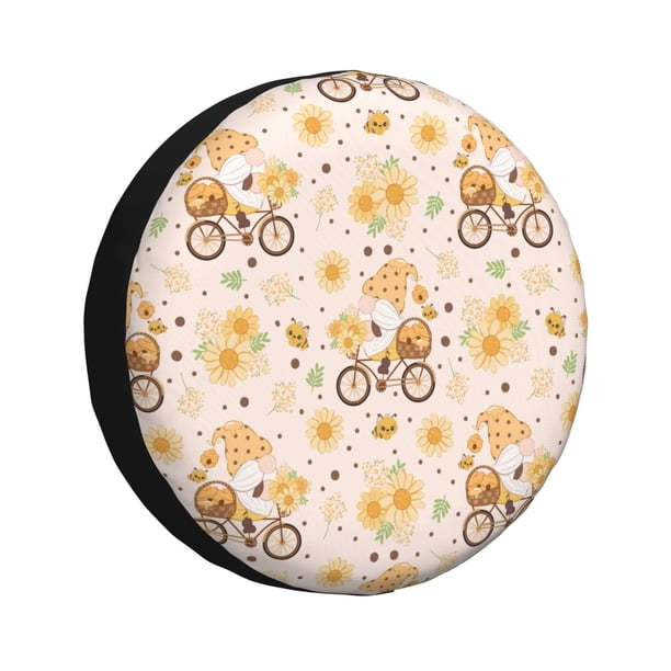 Fotbe Cute Bee Gnome Funda de Llanta de Repuesto con Estampado, Engrosada, Ajuste Universal para Jeep, Remolque, RV, SUV, Camión-15 inch