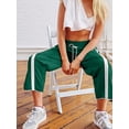 thumbnail image 5 of Women'S Wide Leg Pants Casual Drawstring Elastic Waisted Contrast Color Workout Y2K Track Pants Green L, 5 of 7