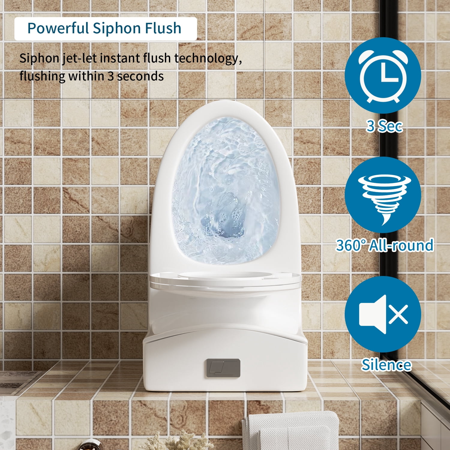 Alvantor One-Piece Toilet, 1.1/1.6 GPF Powerful Dual Flush Elongated Toilet, Button on Tank top, Soft Closing Seat White