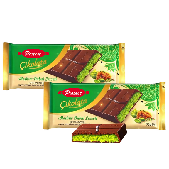 Dubai Chocolate Bar - (Pack of 2) Milk Chocolate With Pistachio - 93g /3.2 oz