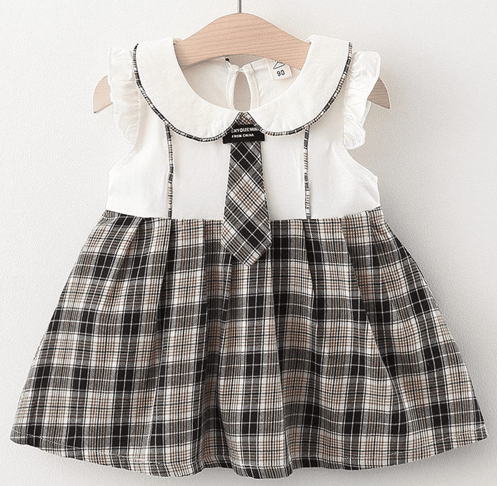 Summer Kids Infant Girls Babies Toddlers Fly sleeve Checked Plaid Comfy Dress
