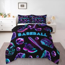 Manfei American Baseball Child Bedding Comforter Set, Sport Helmet Gloves Twin Comforter Sets, Ball Game Player Reversible Bedding Set, Breathable Home Decor, 2 Pieces
