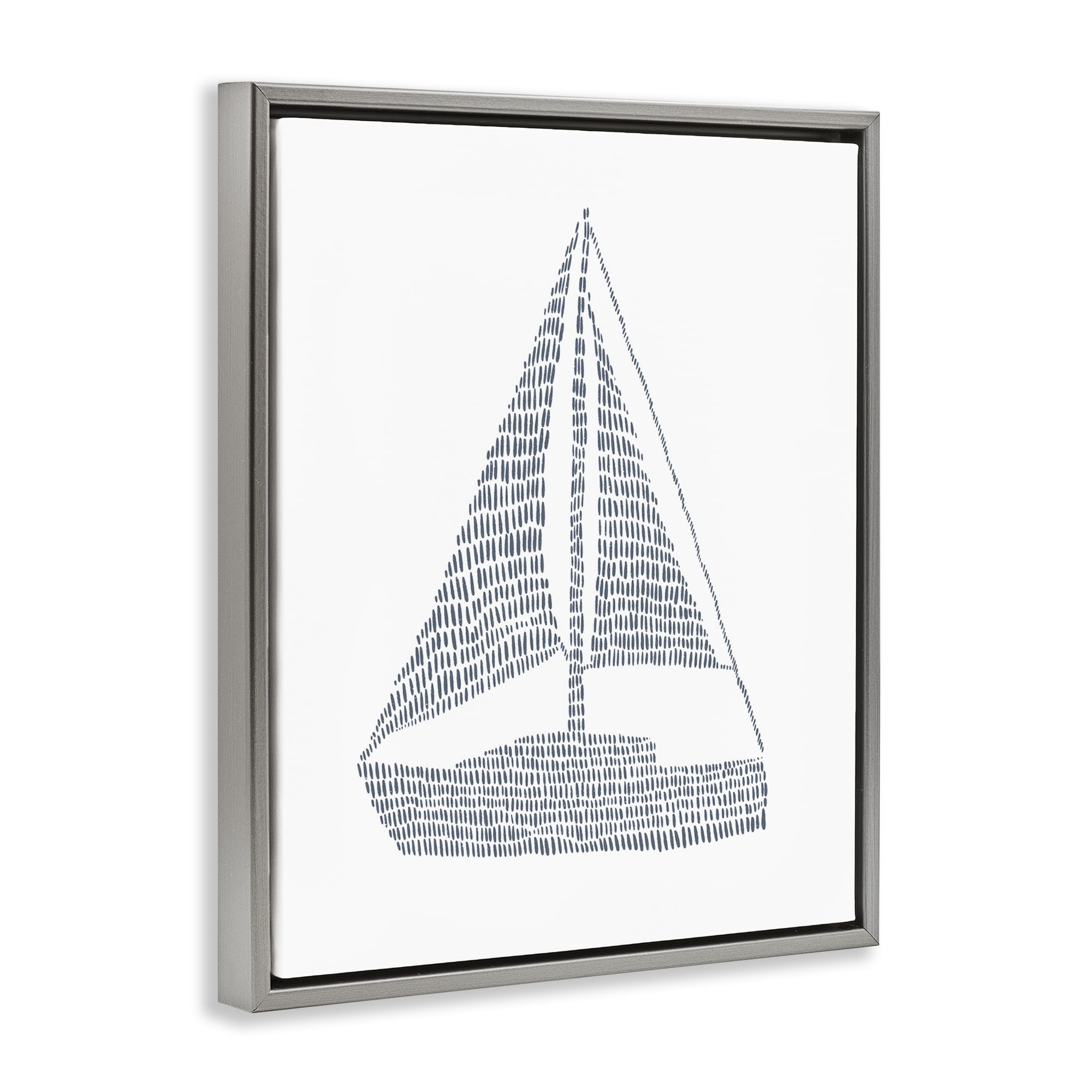 Stupell Industries Minimal Sail Boat Coastal Painting Gray Floater Framed Canvas Art Print Wall Art, 17 x 21