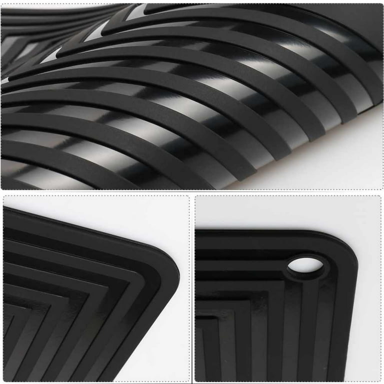 2 Pack, Silicone Trivet Mats/Hot Pads,Pot Holder,9X12 Non Slip Flexible  Durable Heat Resistant Pot Coaster Kitchen Table Mats (Black)