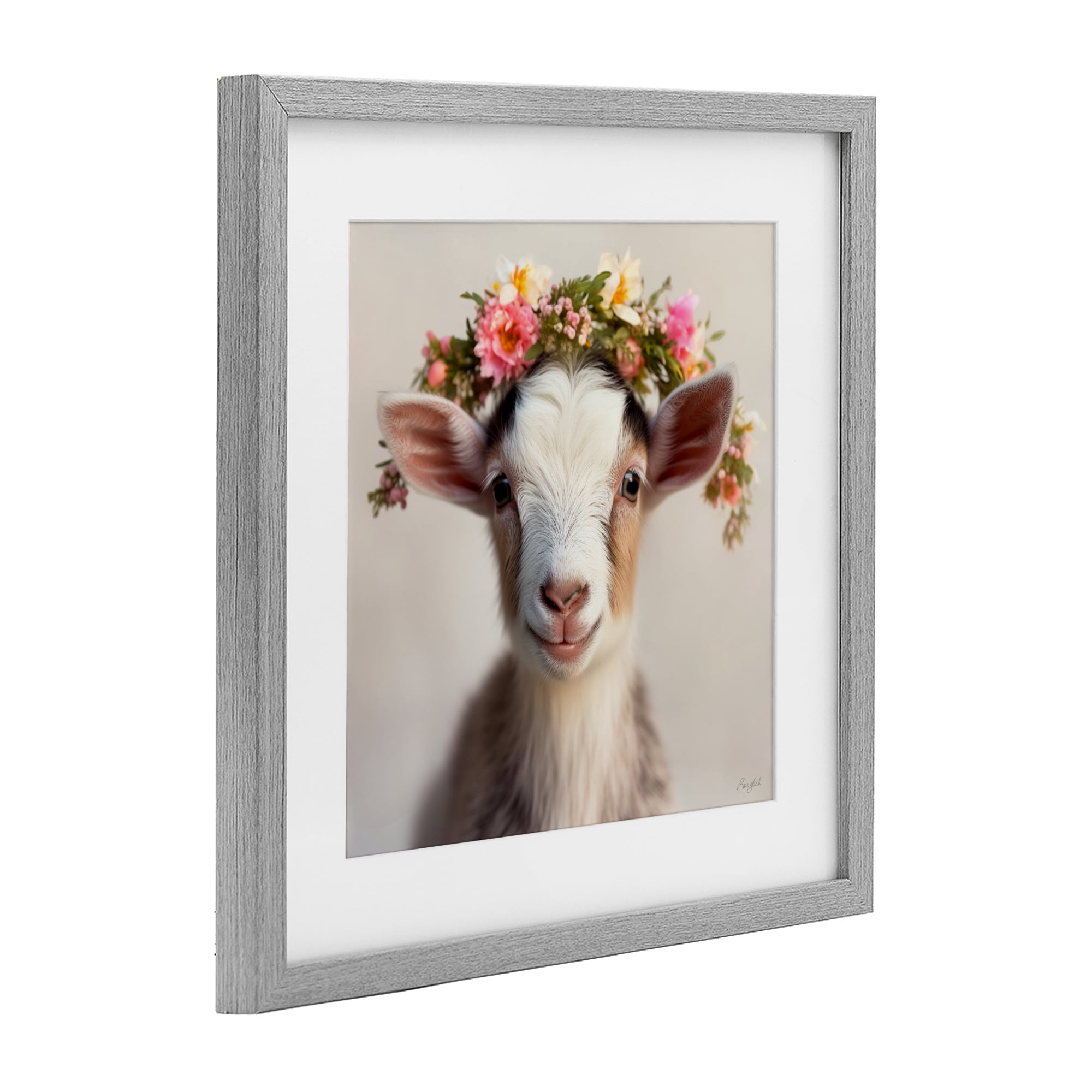 Stupell Industries Flower Crowned Goat Gray Framed Print Under Glass, design by Roozbeh