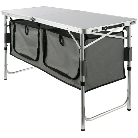 KFFKFF Table de Cuisine de Camping, Table de Camping Pliante à Installation Rapide avec Sac de Transport, 3 Hauteurs Réglables, Table de Camping en MDF, Idéale pour les Pique-Niques en Plein Air, les BBQ, le Camping, les Voyages en VR