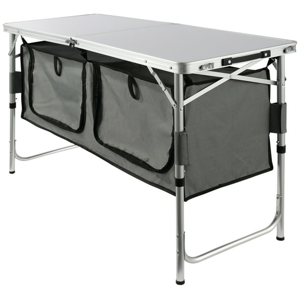 KFFKFF Portable Camp Kitchen, Easy Assembly Foldable Table with Portable Bag, Height Adjustable ...