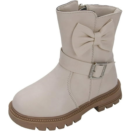 

Sothread Children Shoes With Thick Heels And Soft Soles Mid Length Boots For Big Children Bow Leather Boots Mid Tube