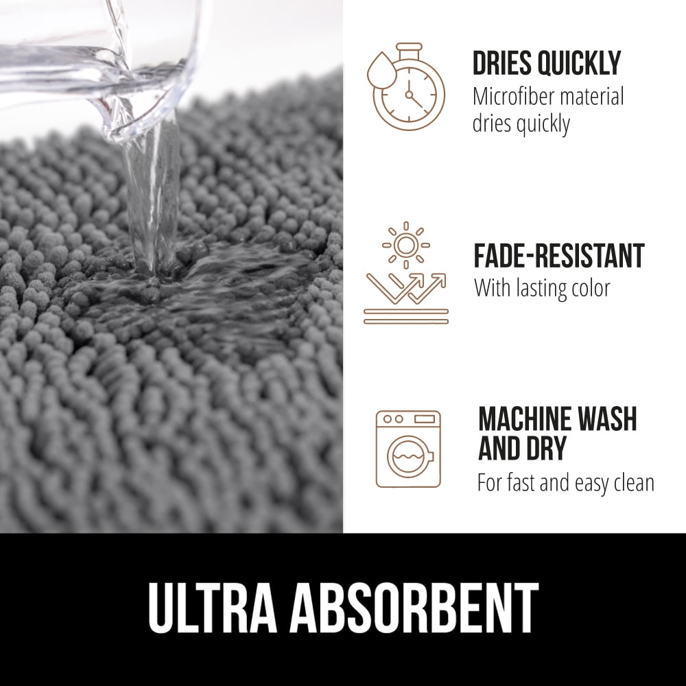 Gorilla Grip Chenille Bath Rug 30x20, Rubber Backing Quick Dry Washable Microfiber Mats, Gray