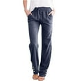 thumbnail image 1 of Simua Womens Casual Pants Straight Leg Drawstring Elastic High Waist Loose Comfy Trousers with Pockets, 1 of 5
