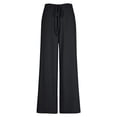 thumbnail image 5 of Women's Elastic Drawstring Waist Pants, Solid Color Casual Lounge Pants, Soft Wide Leg Loungewear for Home, Daily Wear, Relaxed Outfits and Comfort Black L, 5 of 7