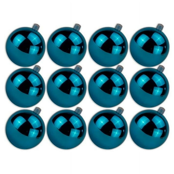 3 in. Shiny Ball Ornament with Wire & UV Coating, Aqua - Pack of 12
