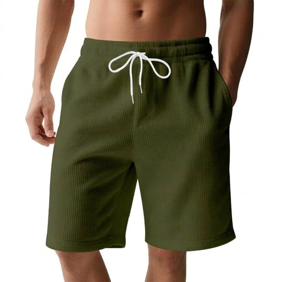 longantii Mens Shorts Relaxed Fit Elastic Waist Drawstring Shorts Vintage Athletic Knee Length Pants with Pockets 2026 New Outdoor Workout Shorts Army Green L