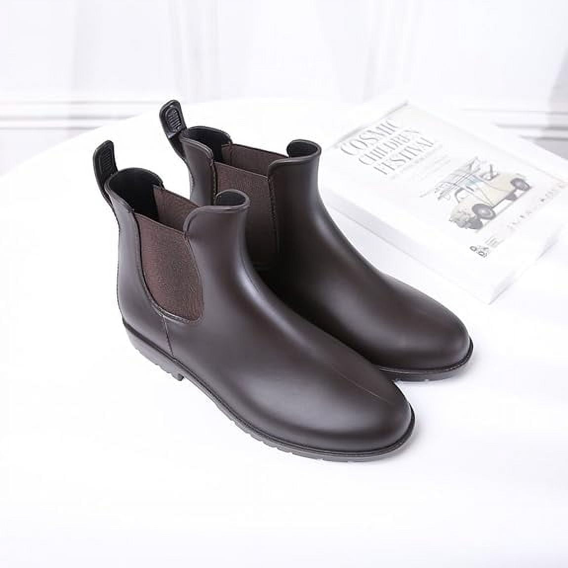 Cyiecw Women's Short Rain Boots Waterproof Anti Slip Rubber Ankle Chelsea Booties Rainboots for Women, Brown, Size 10