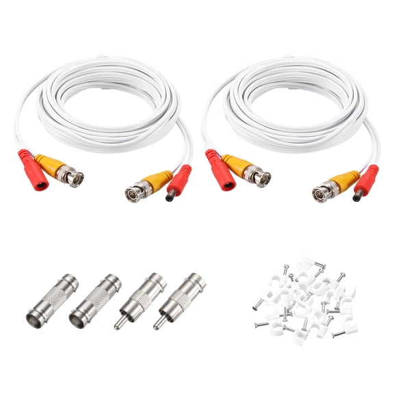 BNC Video Power Cable,5m/16ft All-in-One Security Camera Wire,2 Set White