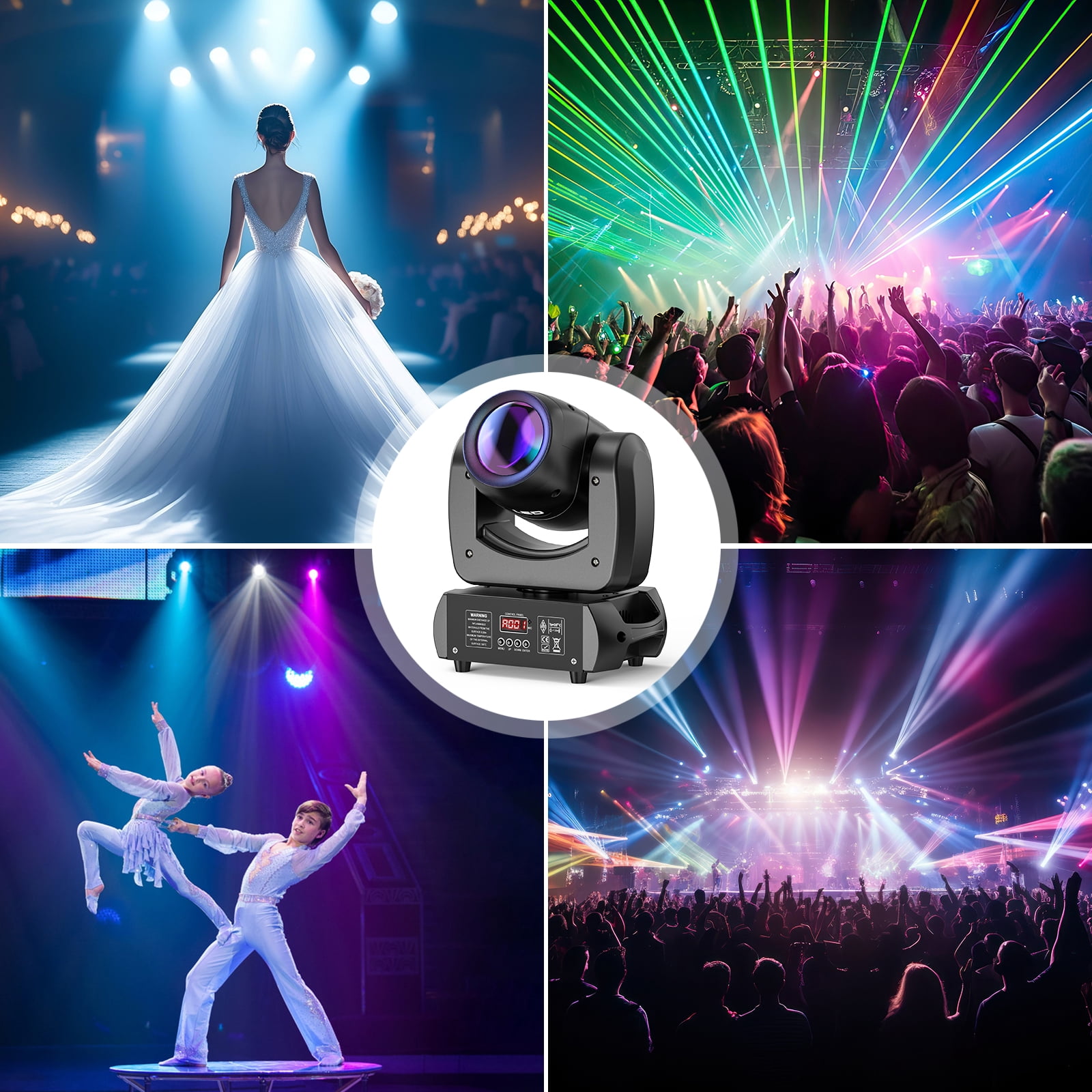 Wondnuga 120W Moving Head DJ Lights,18-Facet Prism Stage Lighting 8 Gobos and 8 Colors Spotlight with DMX and Sound Activated Modes for Wedding Parties Church Live Band Show Bar