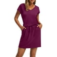 thumbnail image 3 of Summer Dresses for Women 2025 V Neck T Shirt Casual Mini Dresses Tie Waist Sundresses with Pockets, 3 of 6