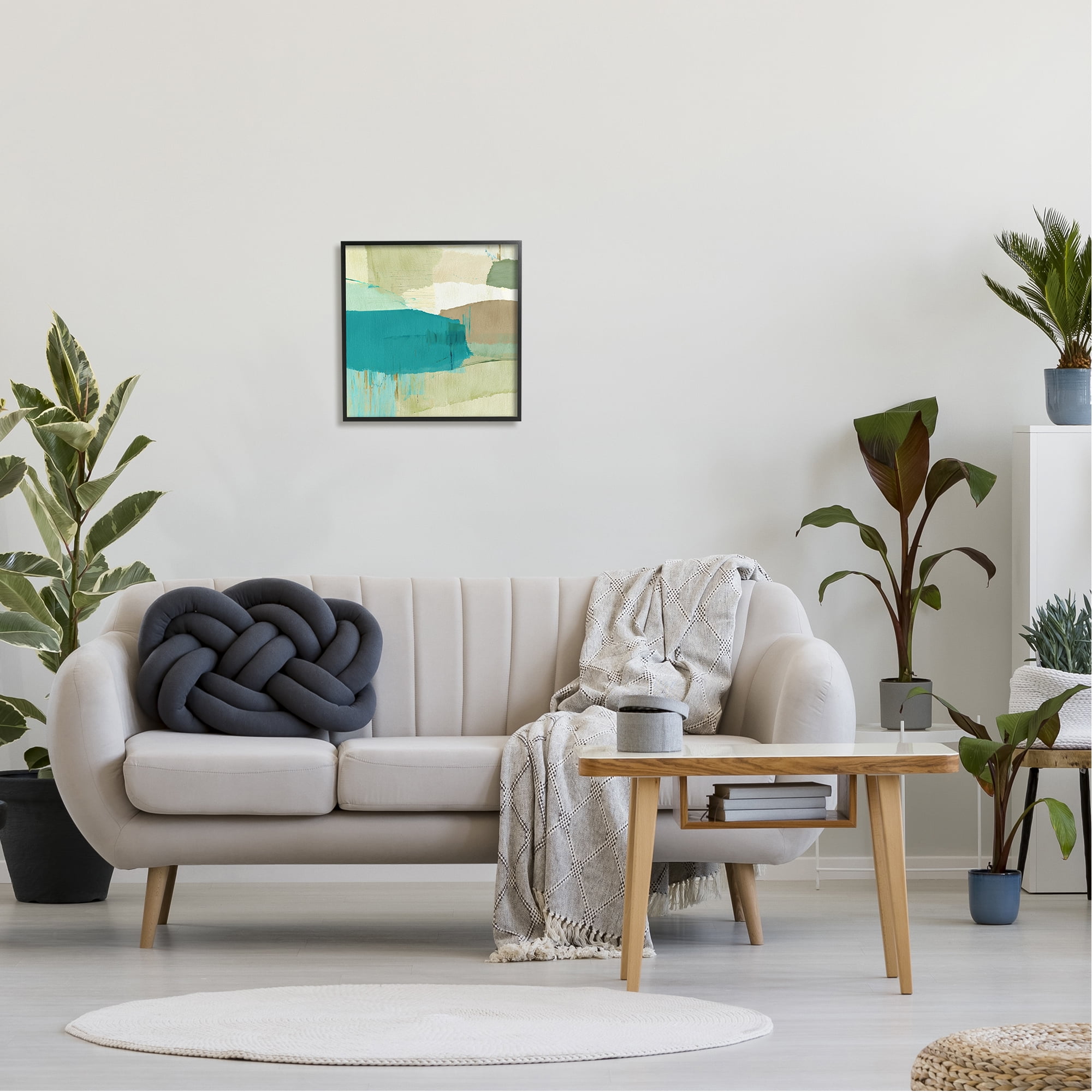 Stupell Industries Green & Blue Abstraction Abstract Painting Black Framed Art Print Wall Art, 17 x 17