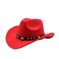 thumbnail image 3 of Cowgirl Cowboy Hat Women Men Vintage Wide Brim Fedora Hat Rhinestone Disco Western Hat for Fancy Dress Cosplay Party Red One Size, 3 of 3