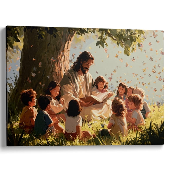 Wallume Store Jesus with Children Christian Canvas Wall Art Living Room Nursery Decor 12x8 Inch