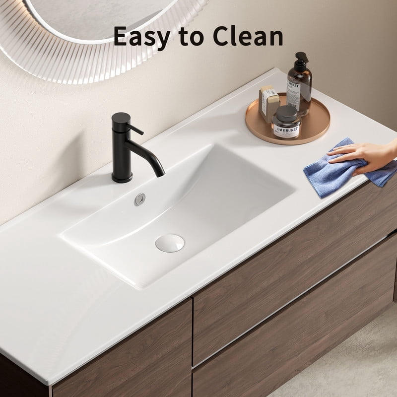 TICOZE Large 48 Inch Thin Edge Ceramic Bathroom Sink, Modern Single Bowl Vanity Sink, White Porcelain Ceramic Sink for Countertop or Wall Mount